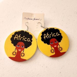 3 for $18 Black Girl Fly Real Wood African Pierced Earrings 1 1/2 Inches